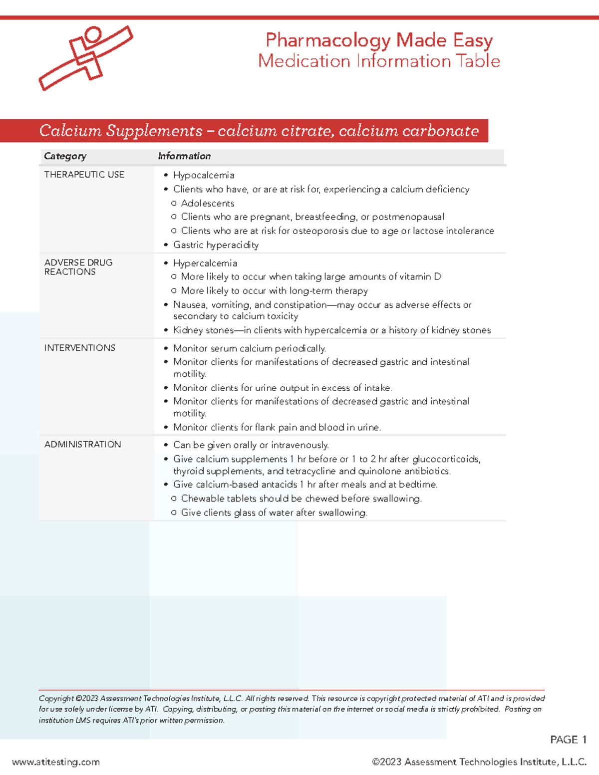 Musculoskeletal Calcium supplements - atitesting ©2023 Assessment ...