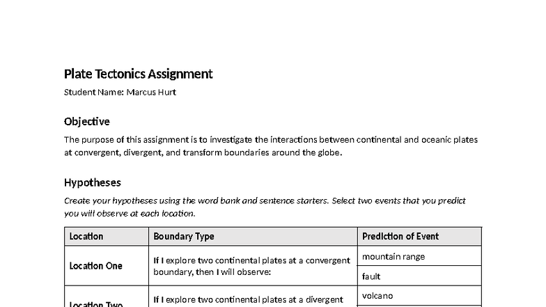 Plate Tectonics Assignment (Course Code: PT101) by Marcus Hurt - Studocu