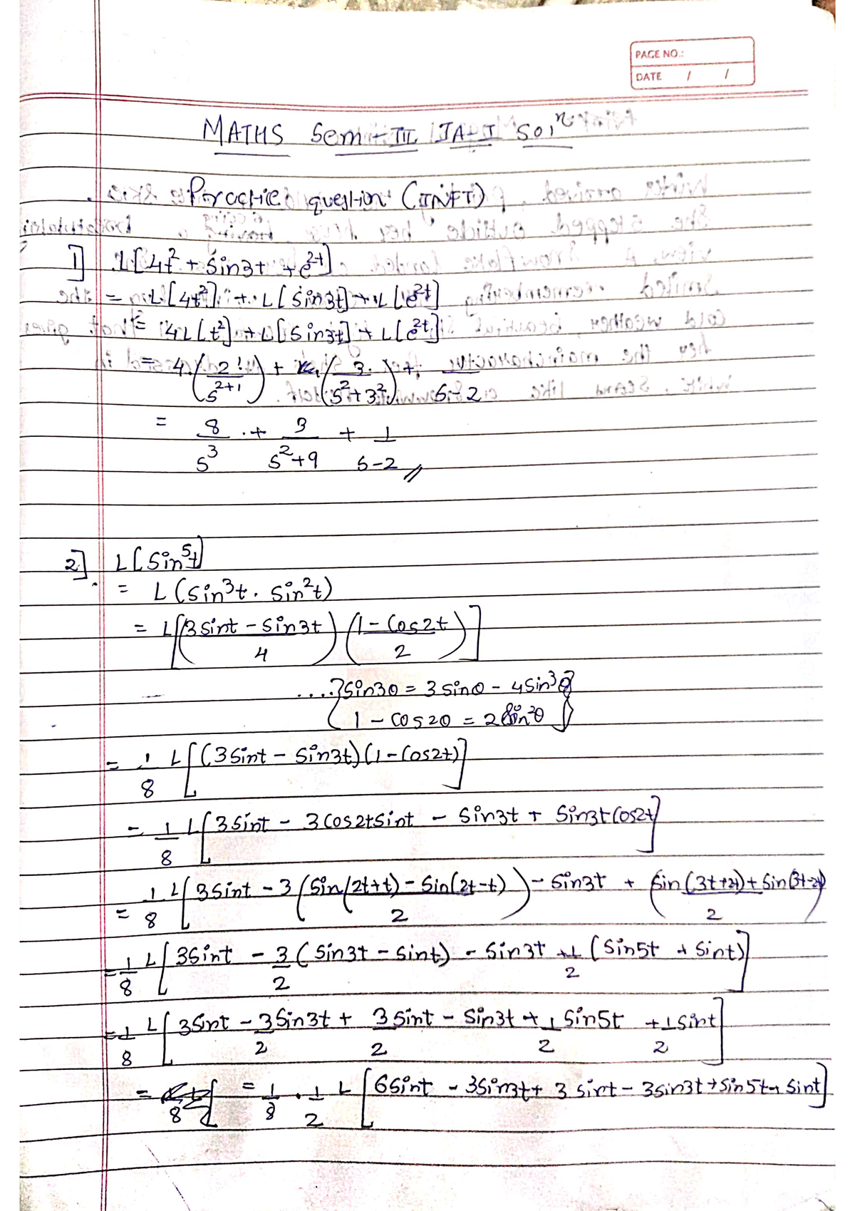 Maths Practice Questions Solutions (INFT) - Studocu