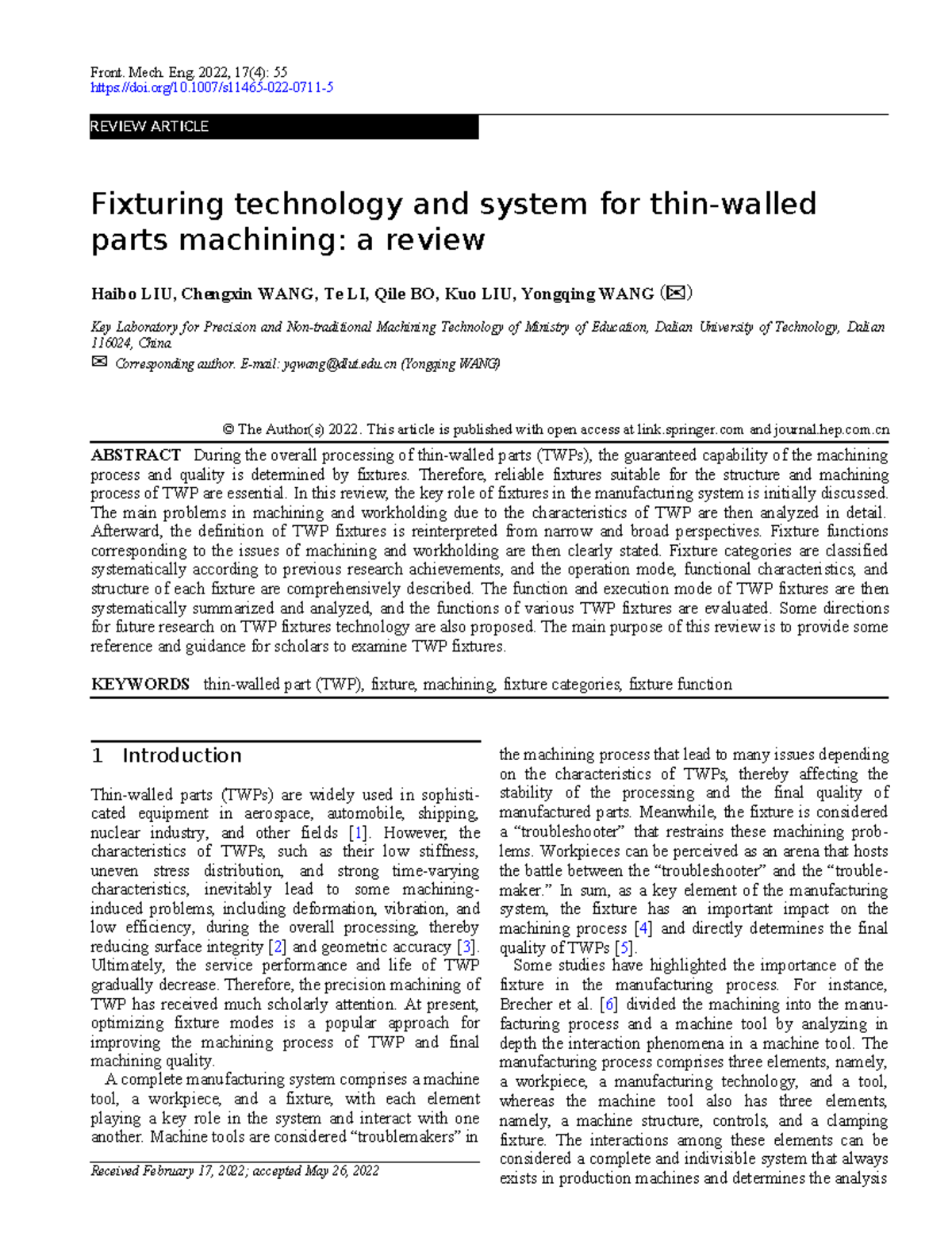 Fixturing Technology for Machining Thin-Walled Parts (TWP): A Review ...