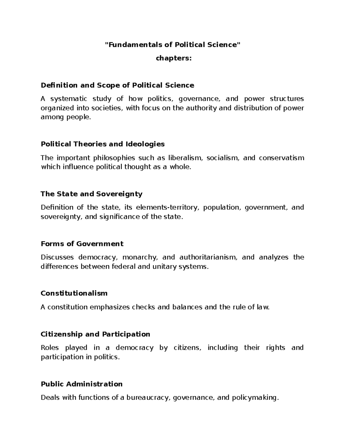 Political Science 101: Key Concepts and Theories Overview - Studocu