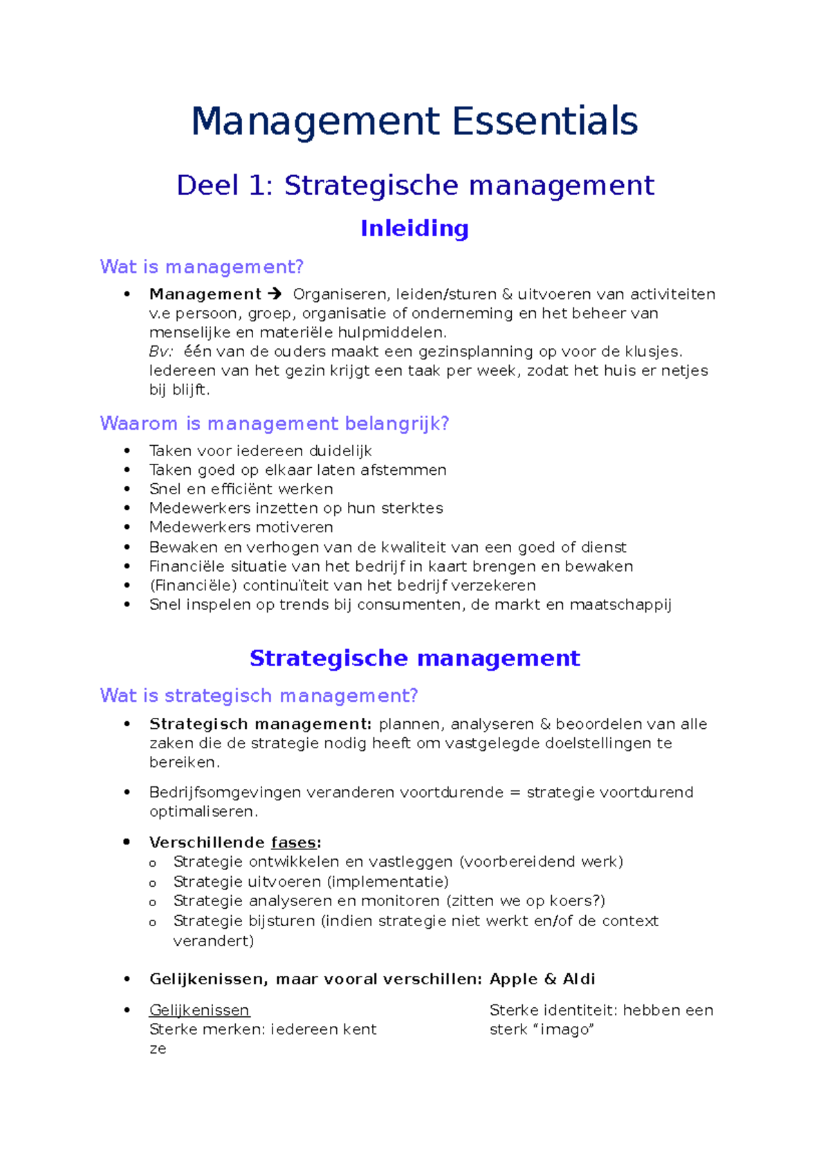 Management Essentials Deel 1: Strategisch Management Inleiding - Studocu