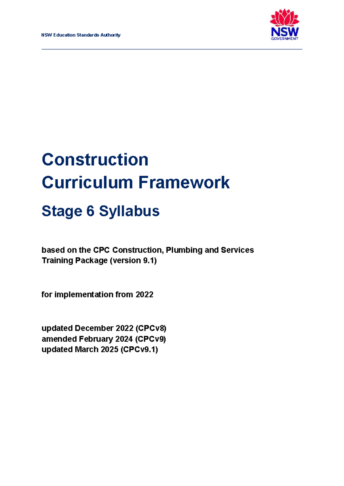 Construction Curriculum Framework Syllabus (CPC v9.1) for Stage 6 - Studocu