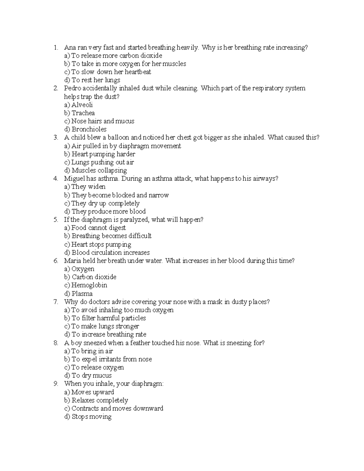 Respiratory System Reviewer: Key Concepts and Quiz Questions - Studocu