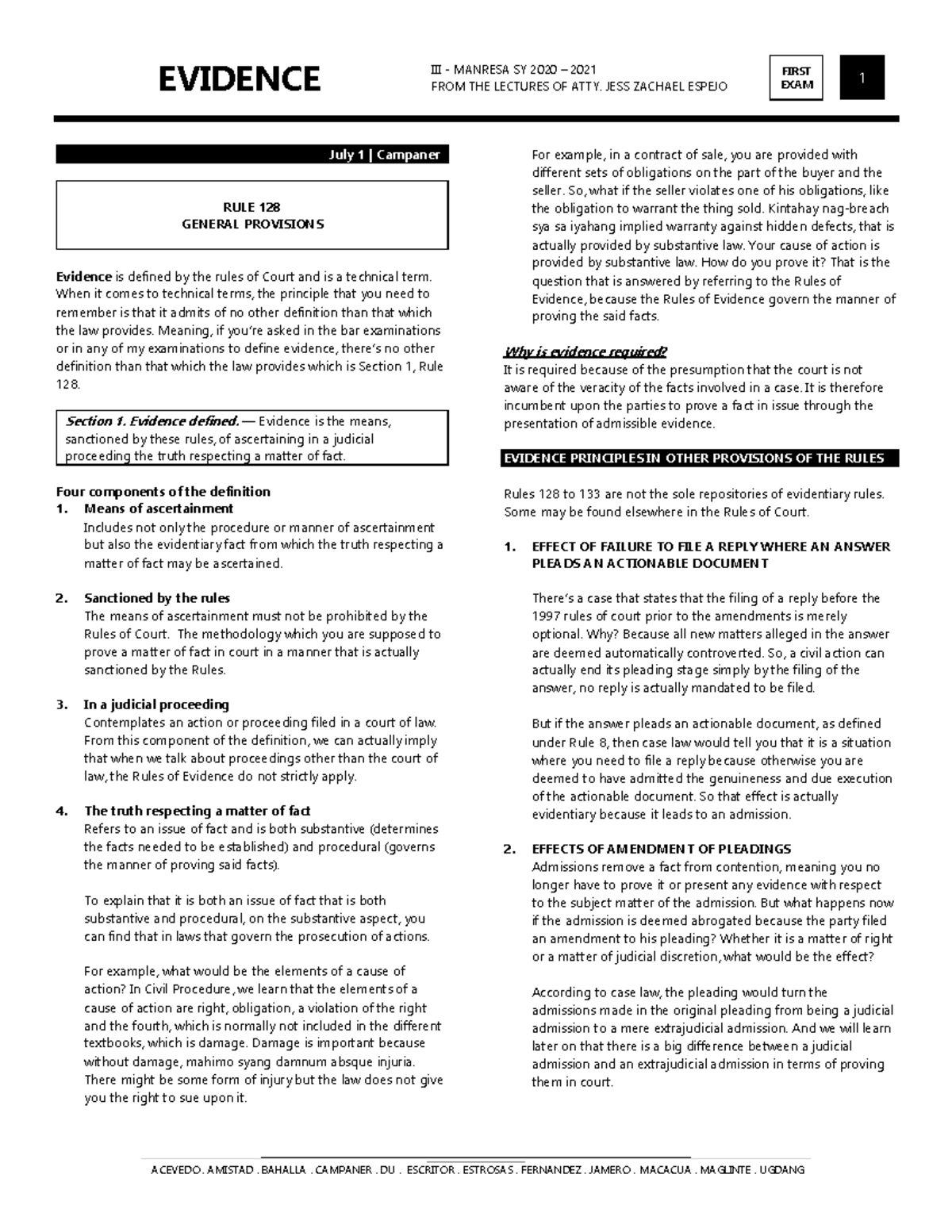 498559402 Evidence Lecture Notes & Key Concepts - Manresa 2020 - Studocu