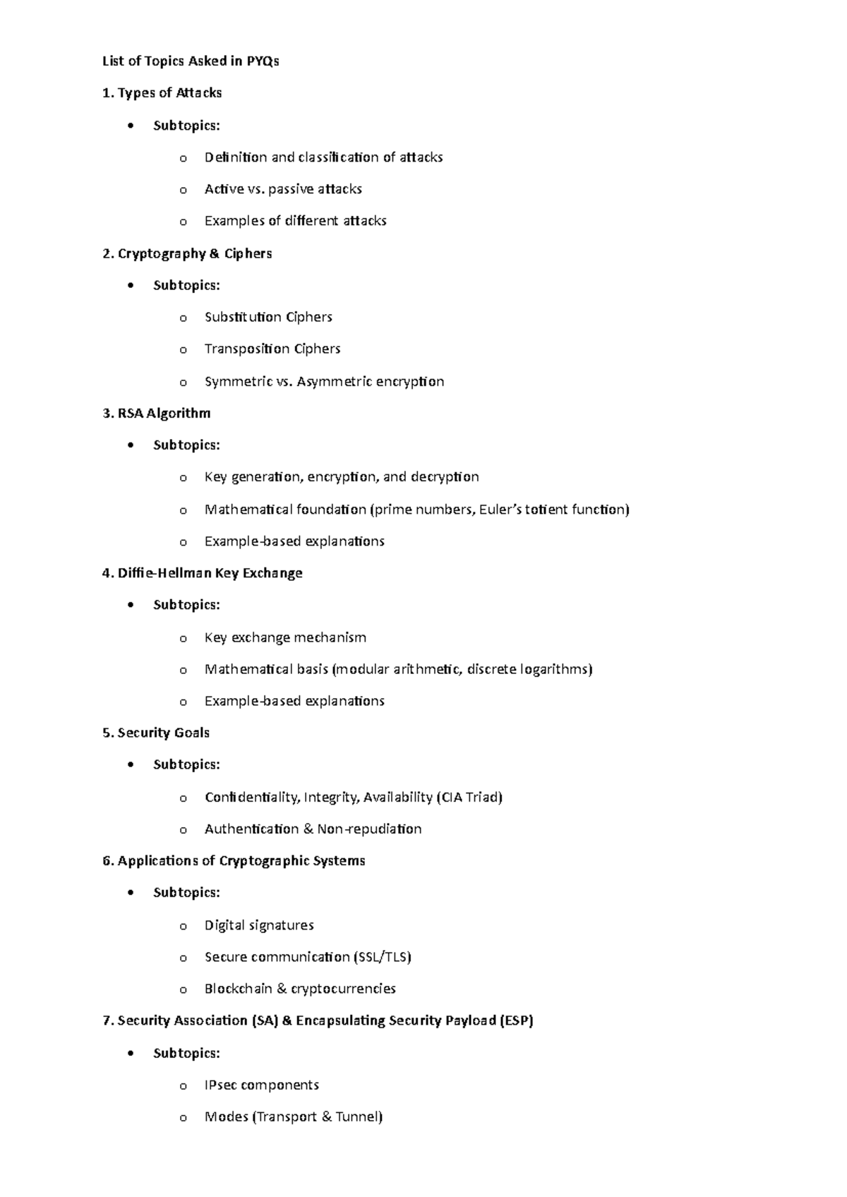 IT 801 List of Topics Asked in PYQs - List of Topics Asked in PYQs 1 ...