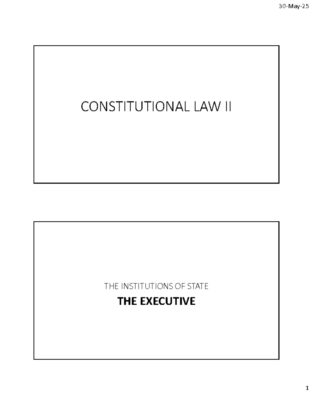 Constitutional Law II: The Executive Powers and Structure of Government ...