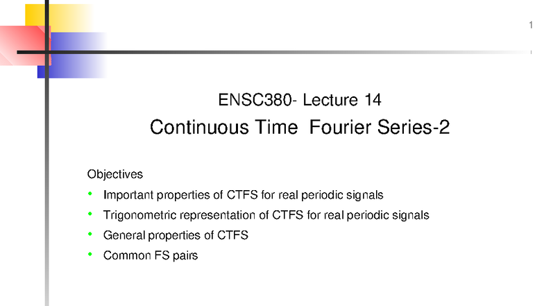 380-14 Lecture 14: Continuous Time Fourier Series Properties - Studocu