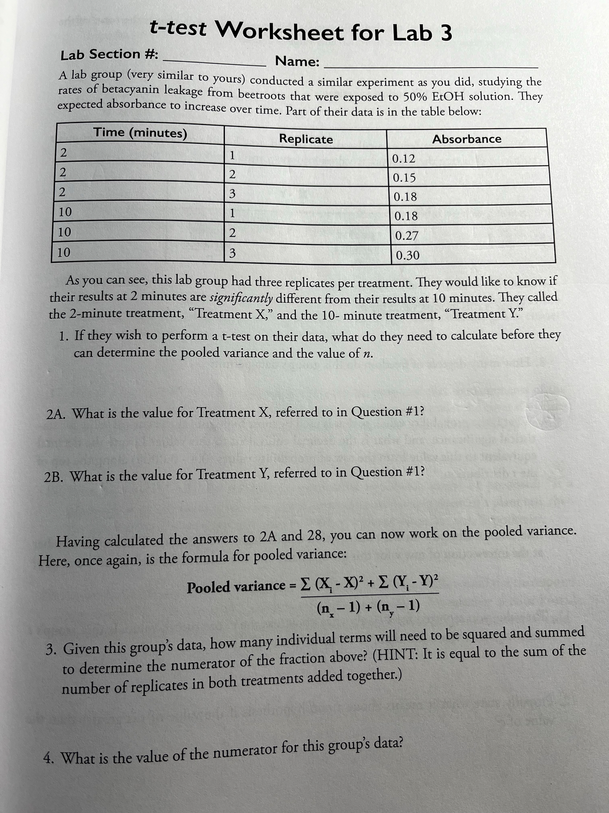 IMG 9800 - T test homework given - Worksheet for Lab 3 Lab Section Name ...