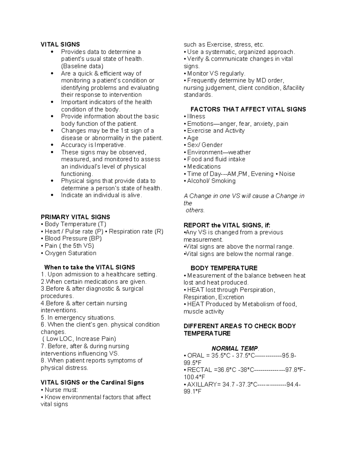 Fundamentals of Nursing: Vital Signs and Health Assessment (Finals ...