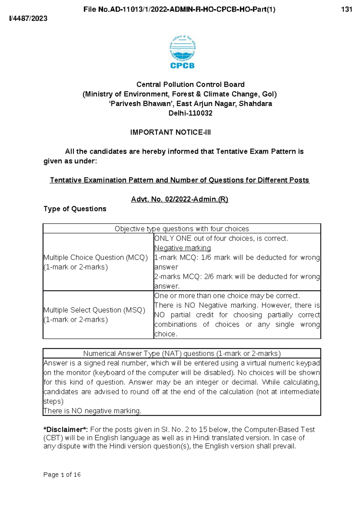 CPCB Exam Pattern & Syllabus for Various Posts - Important Notes - Studocu