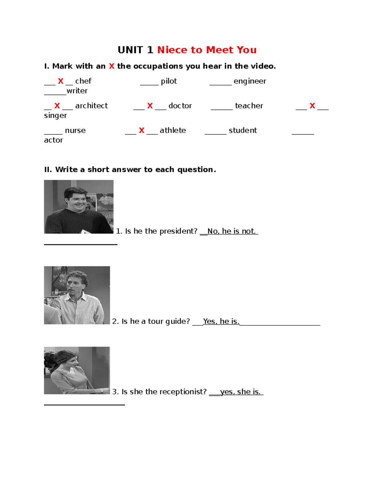 Unit 1 Video Exercises - Occupations and Conversations - Studocu