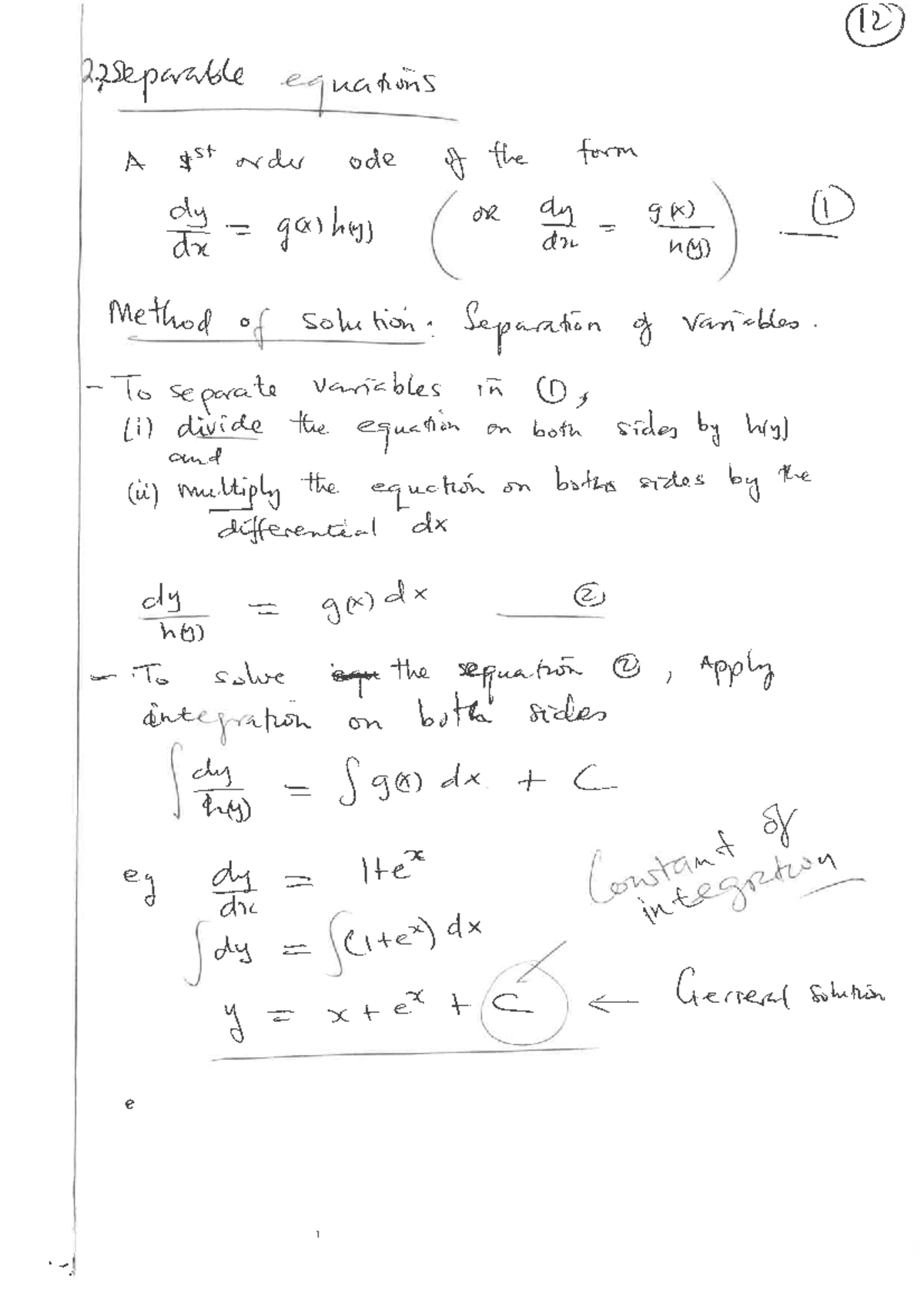 Separable Equations: Method of Solution and Examples - Studocu