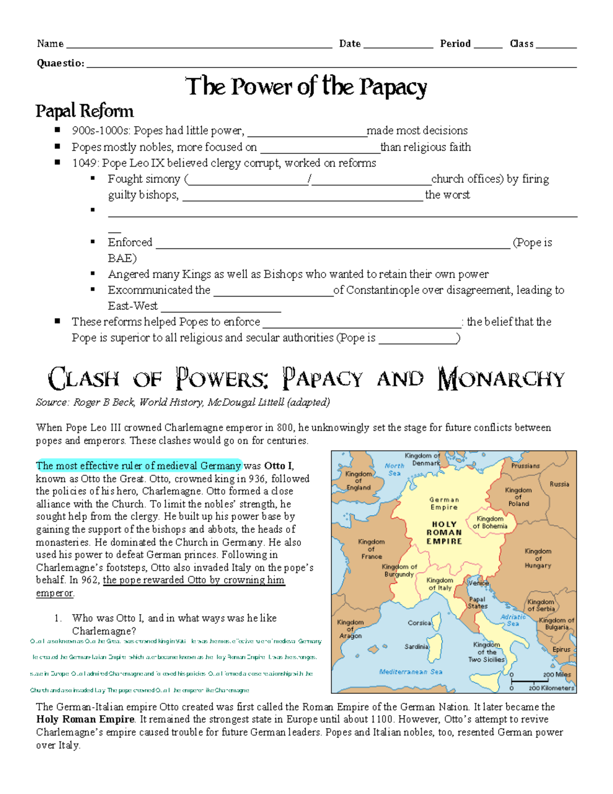 Clash of Powers: Papacy vs. Monarchy in the Holy Roman Empire - Studocu