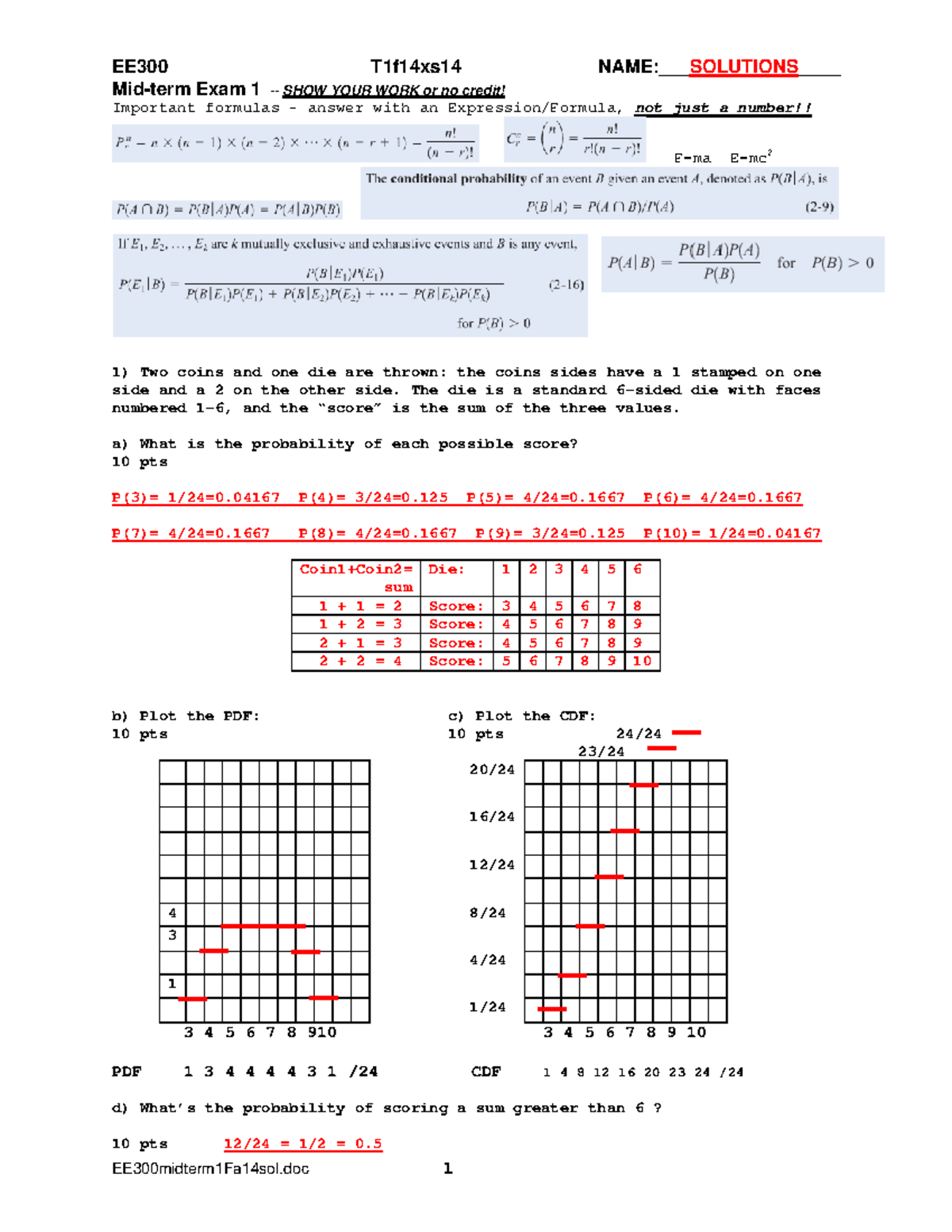 EE300 Midterm 1 Exam Solutions: Probability & Statistics - Studocu