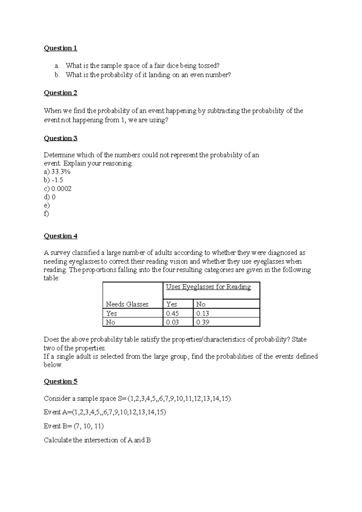 STA151 Probability Exercises: Sample Space & Event Analysis - Studocu