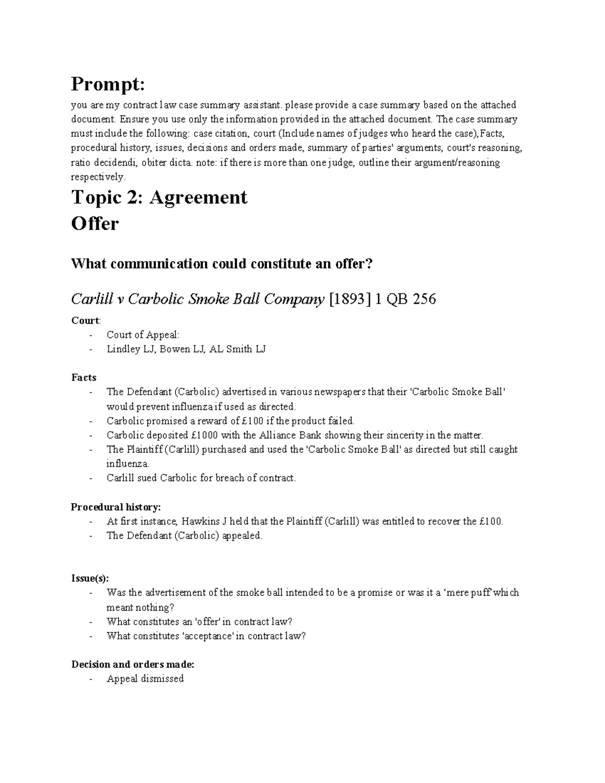 Contracts Case Summary: Key Cases and Legal Principles - Studocu