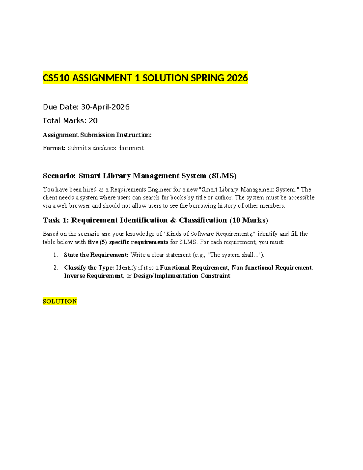 CS510 Assignment 1: Smart Library Management System Requirements ...