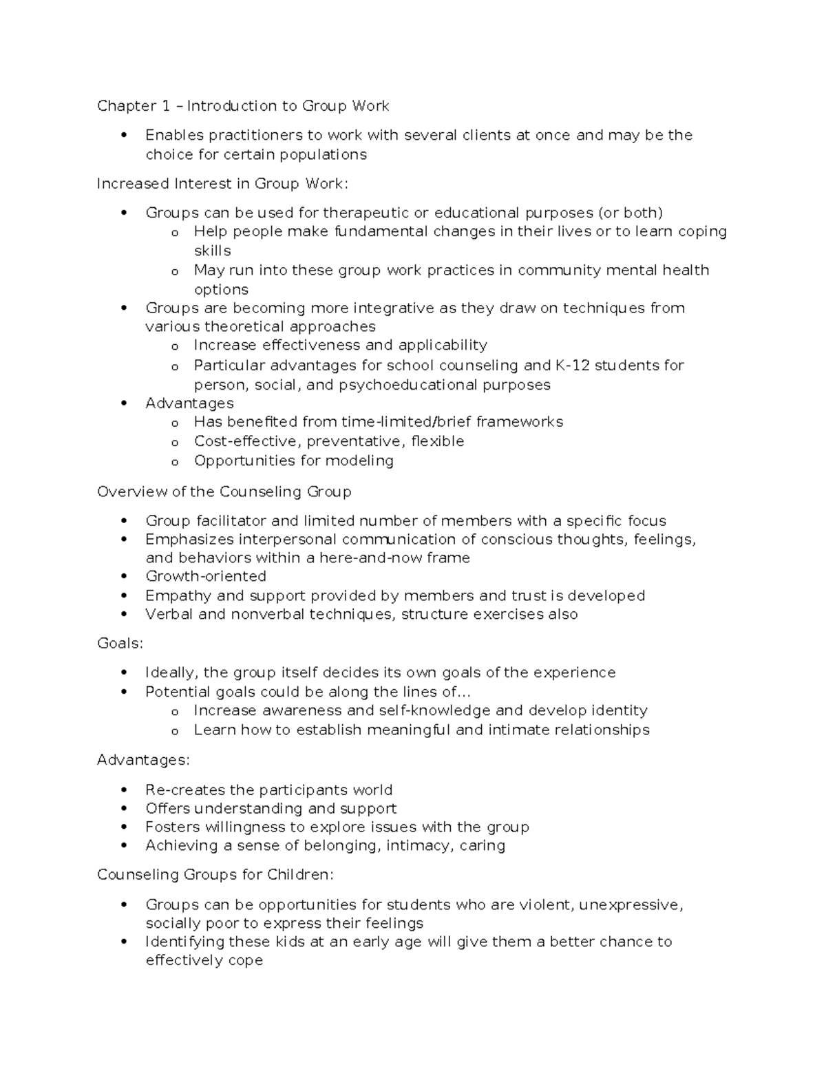 Intro to Group Work: Concepts & Techniques in Counseling (Chapter 1 ...