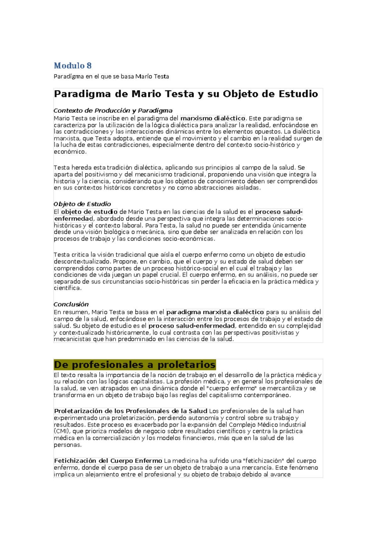 Módulo 8: Análisis del Paradigma de Mario Testa en Salud - Studocu