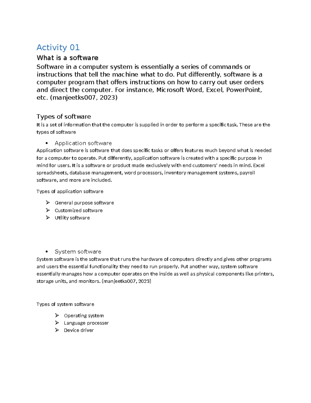 3333345werfsdfrt - Activity 01 What is a software Software in a ...