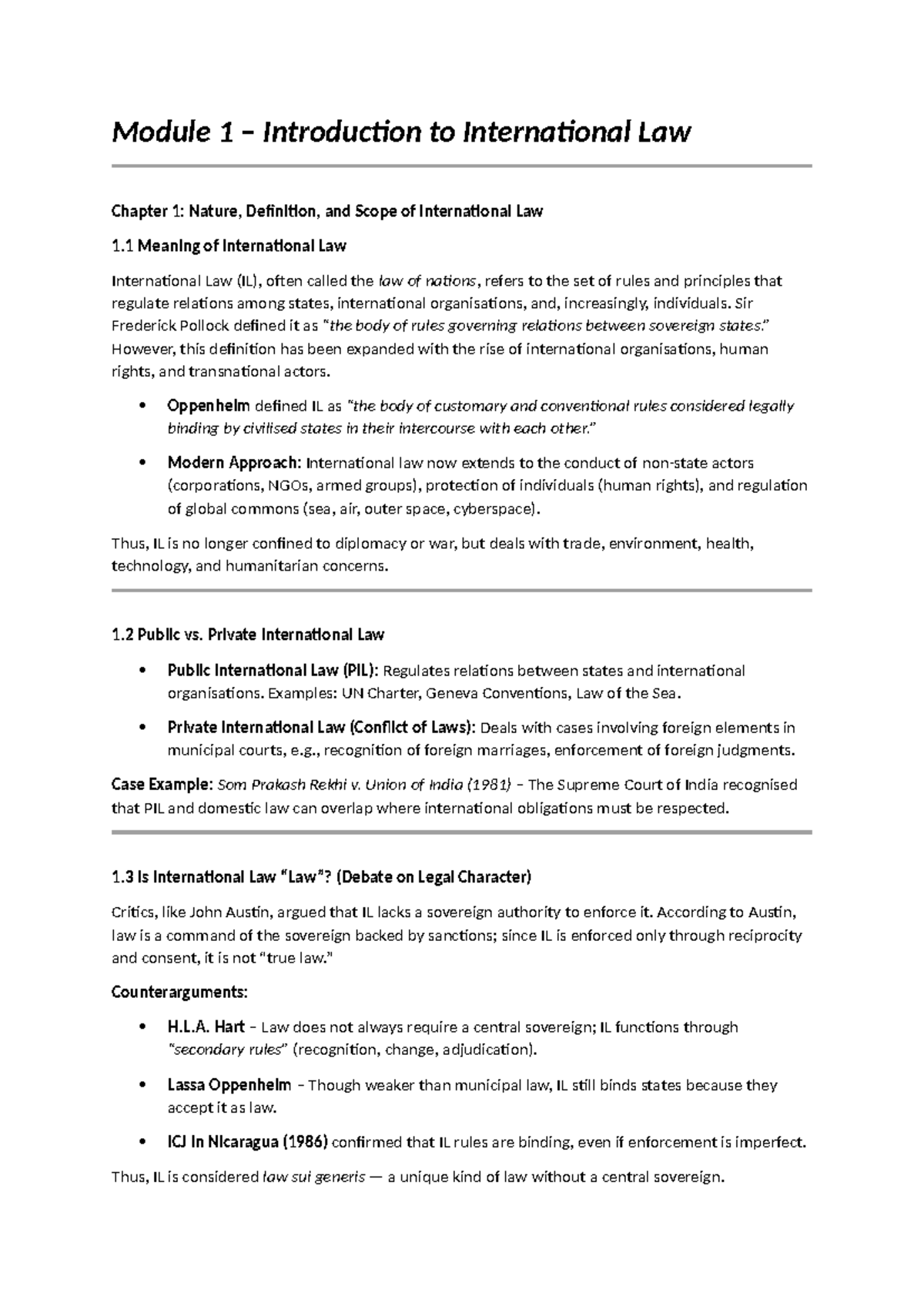 Module 1: Introduction to International Law - Nature, Scope, and Key ...