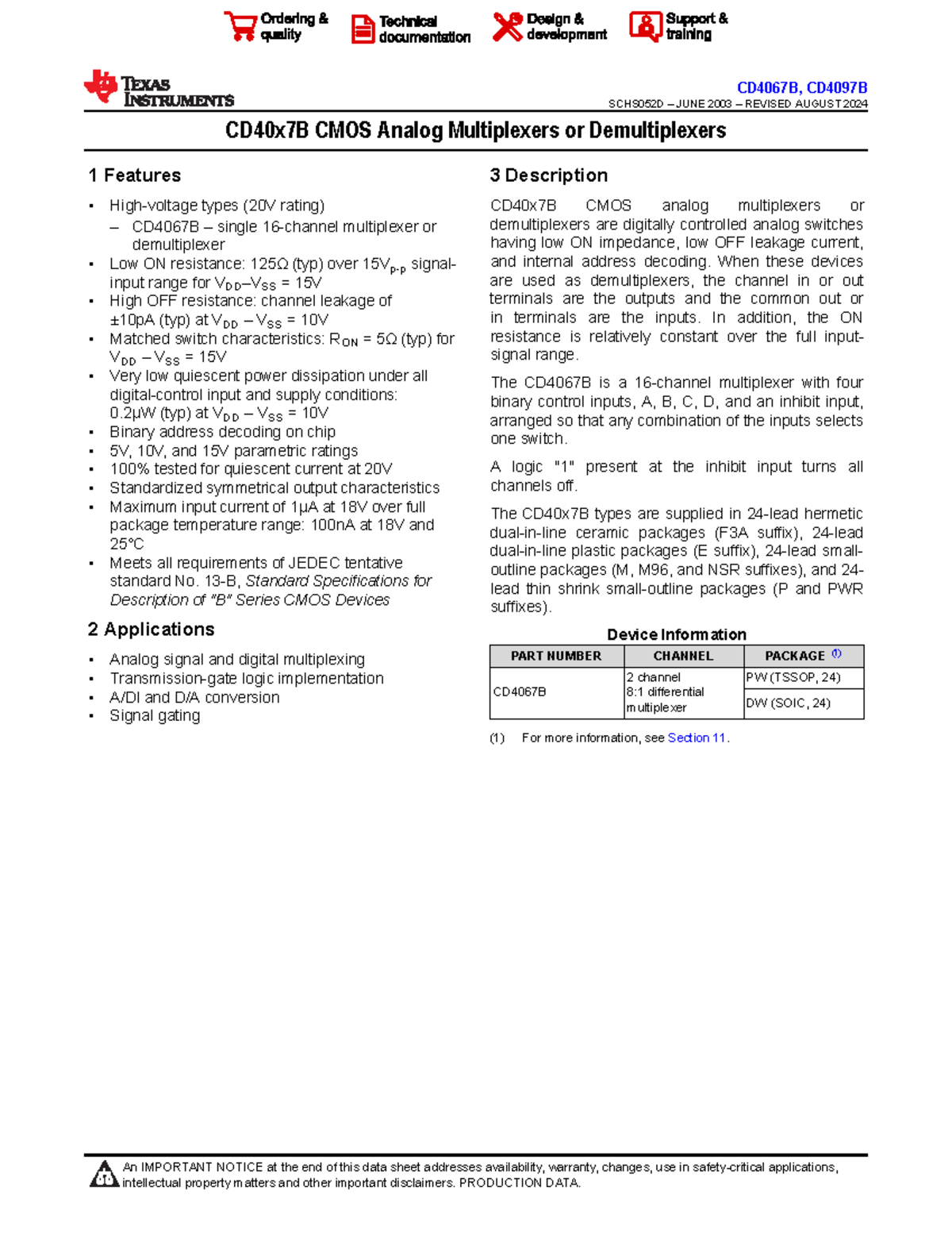 CD4067B, CD4097B Application Note - Revised August 2024 - Studocu