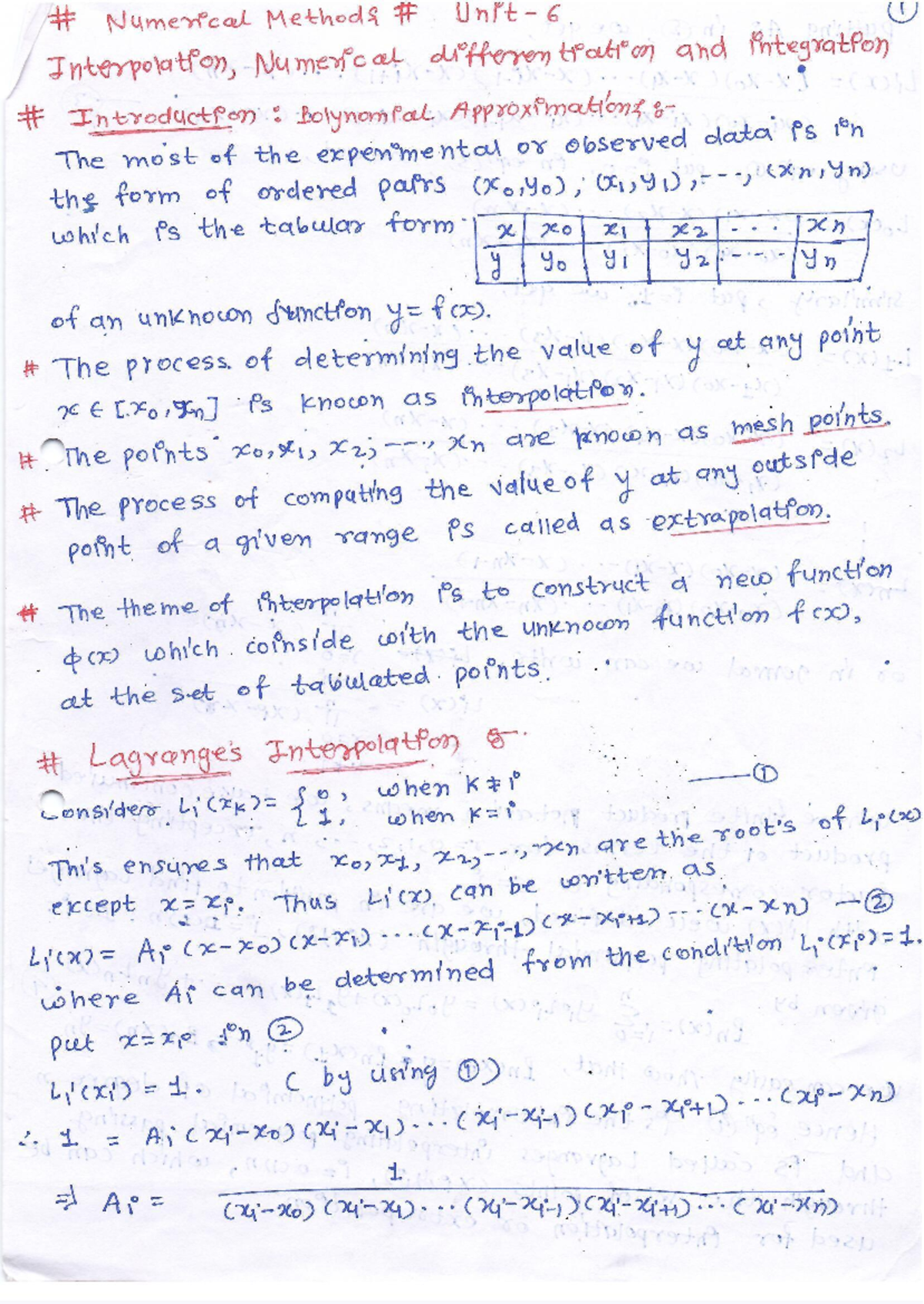 M3 UNIT-6: Numerical Methods for Interpolation & Differentiation - Studocu