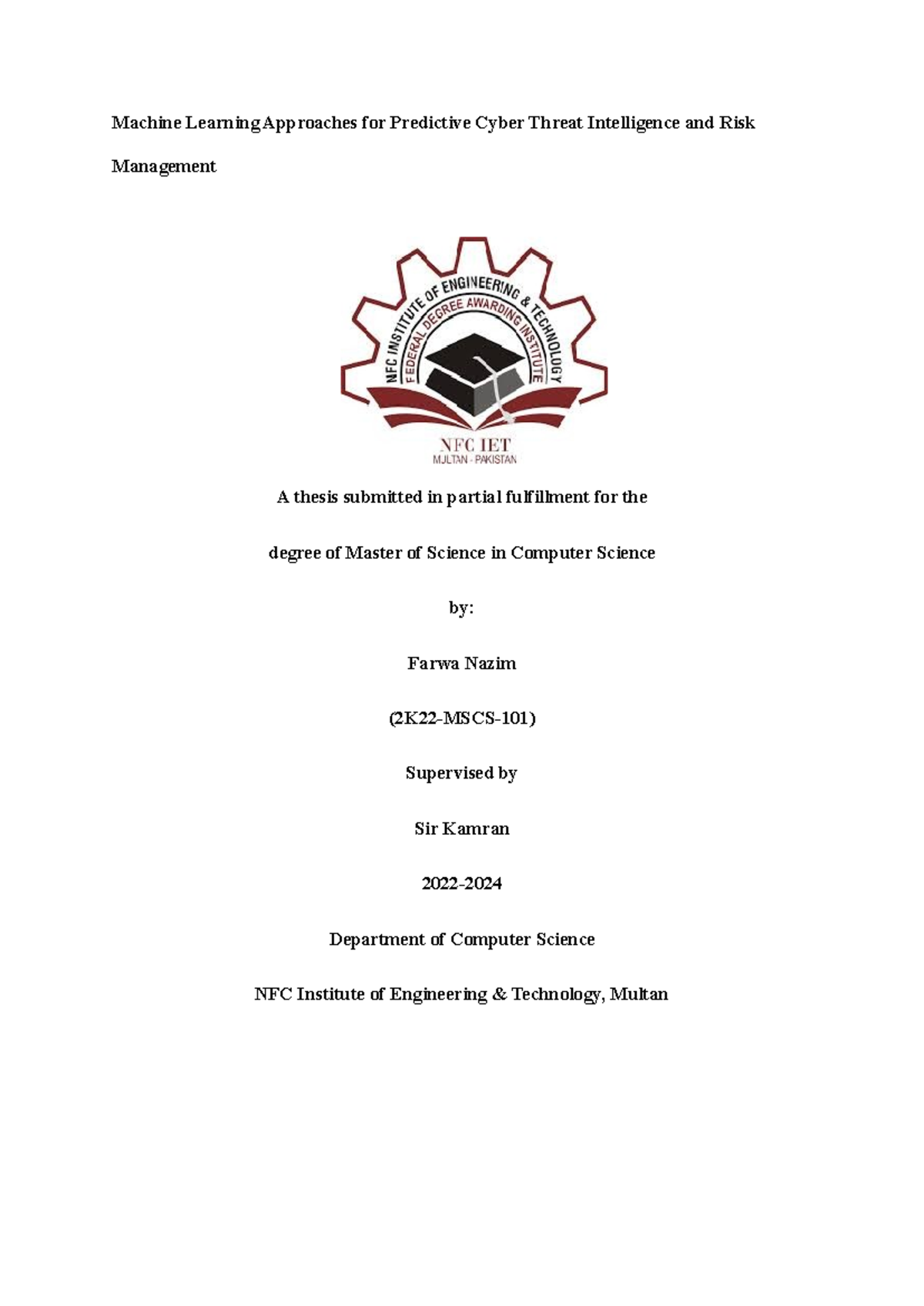 Machine Learning for Predictive Cyber Threat Intelligence: A Thesis ...