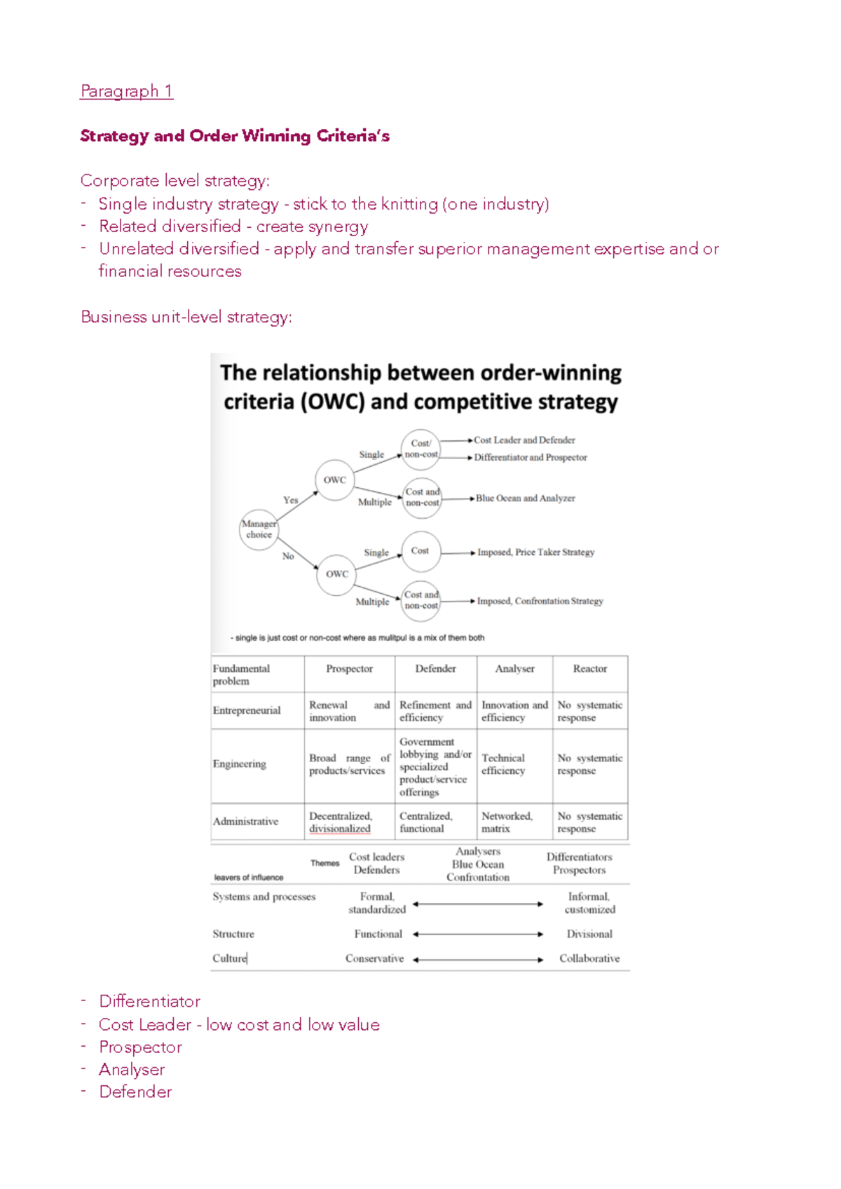 Acct302 - Exam Lecture Notes on Strategy and Order Winning Criteria ...