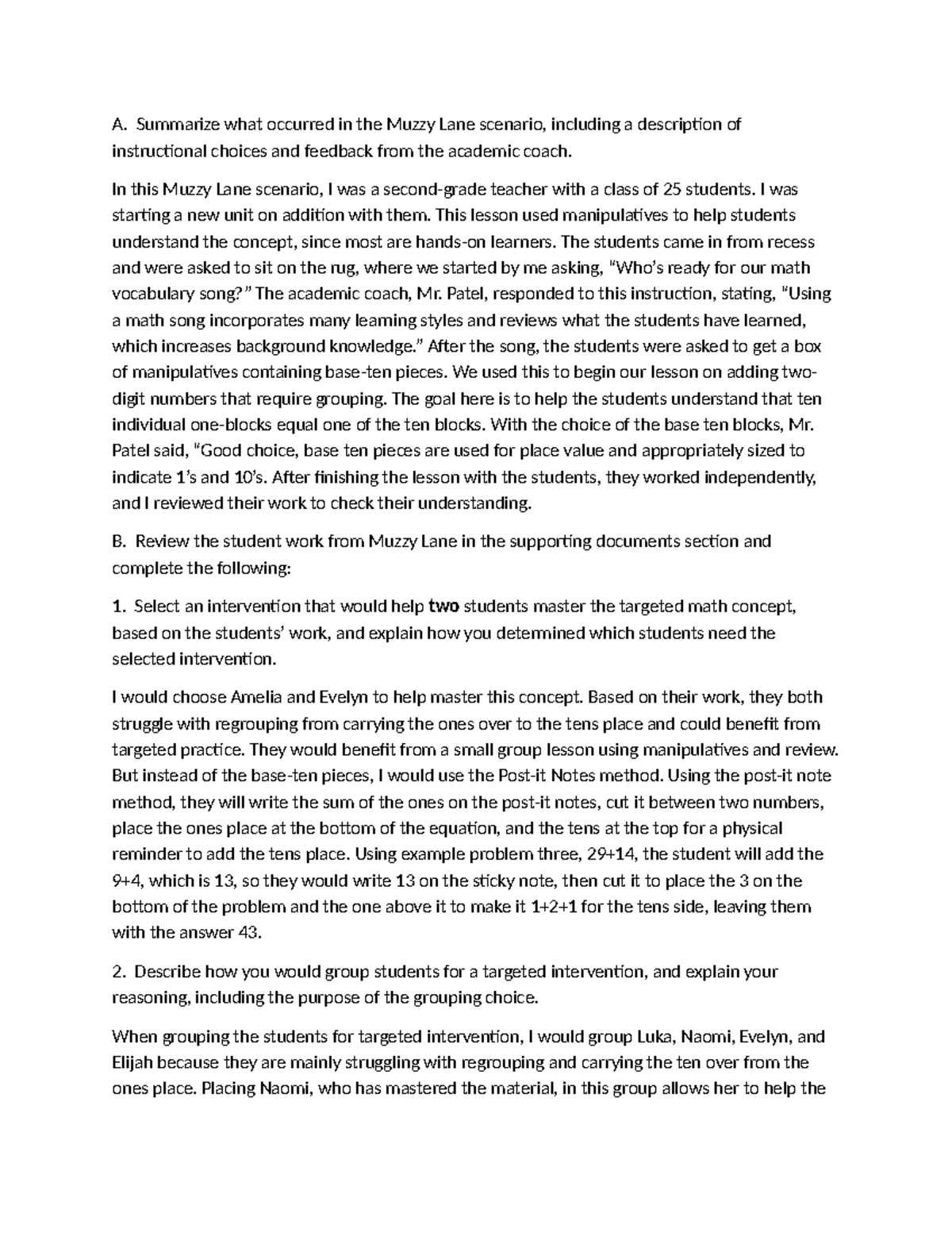 D692 Task 1: Muzzy Lane Scenario Analysis and Intervention Plan - Studocu