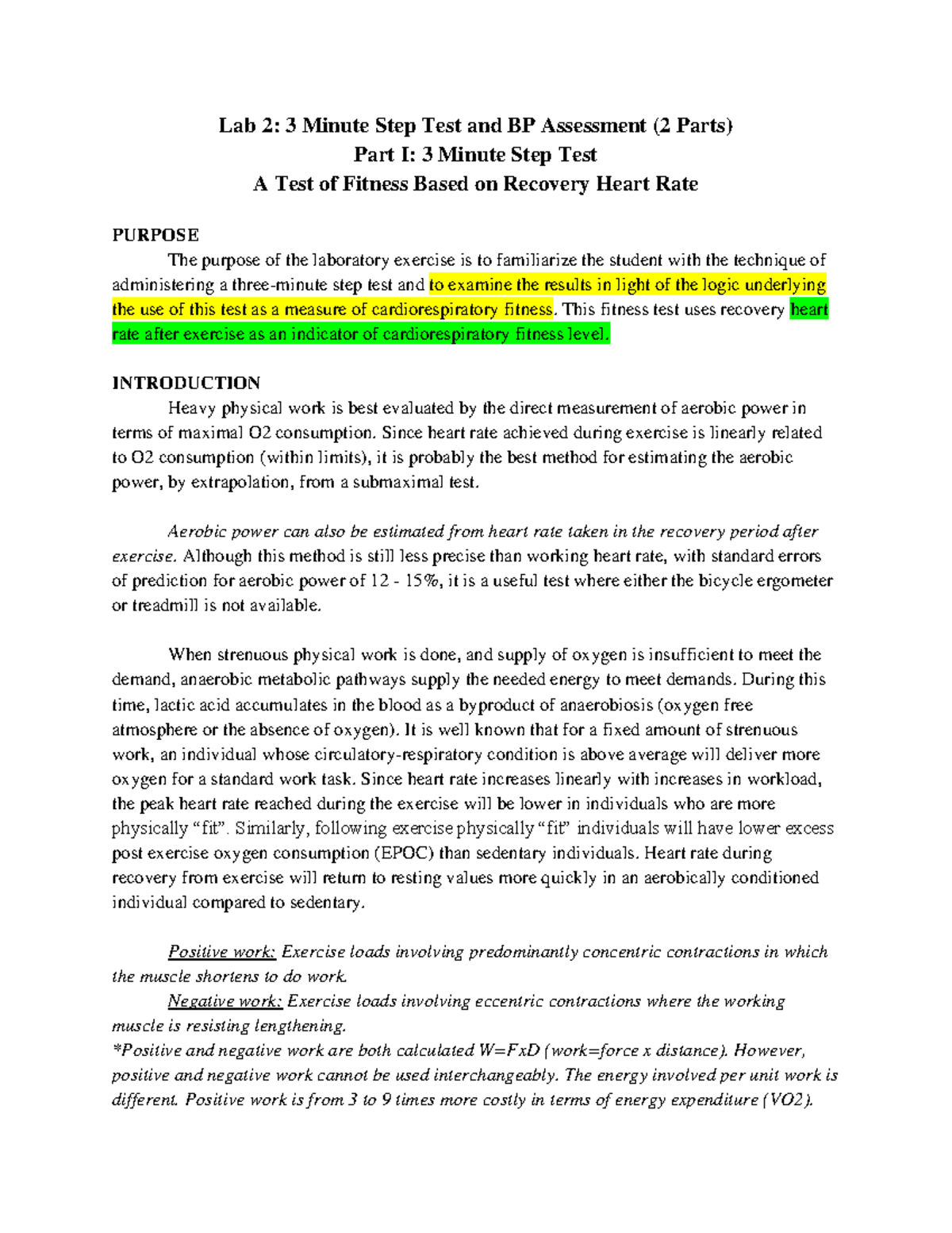 HESP 129 Lab: 3-Min Step Test & BP Assessment Guide (2 Parts) - Studocu