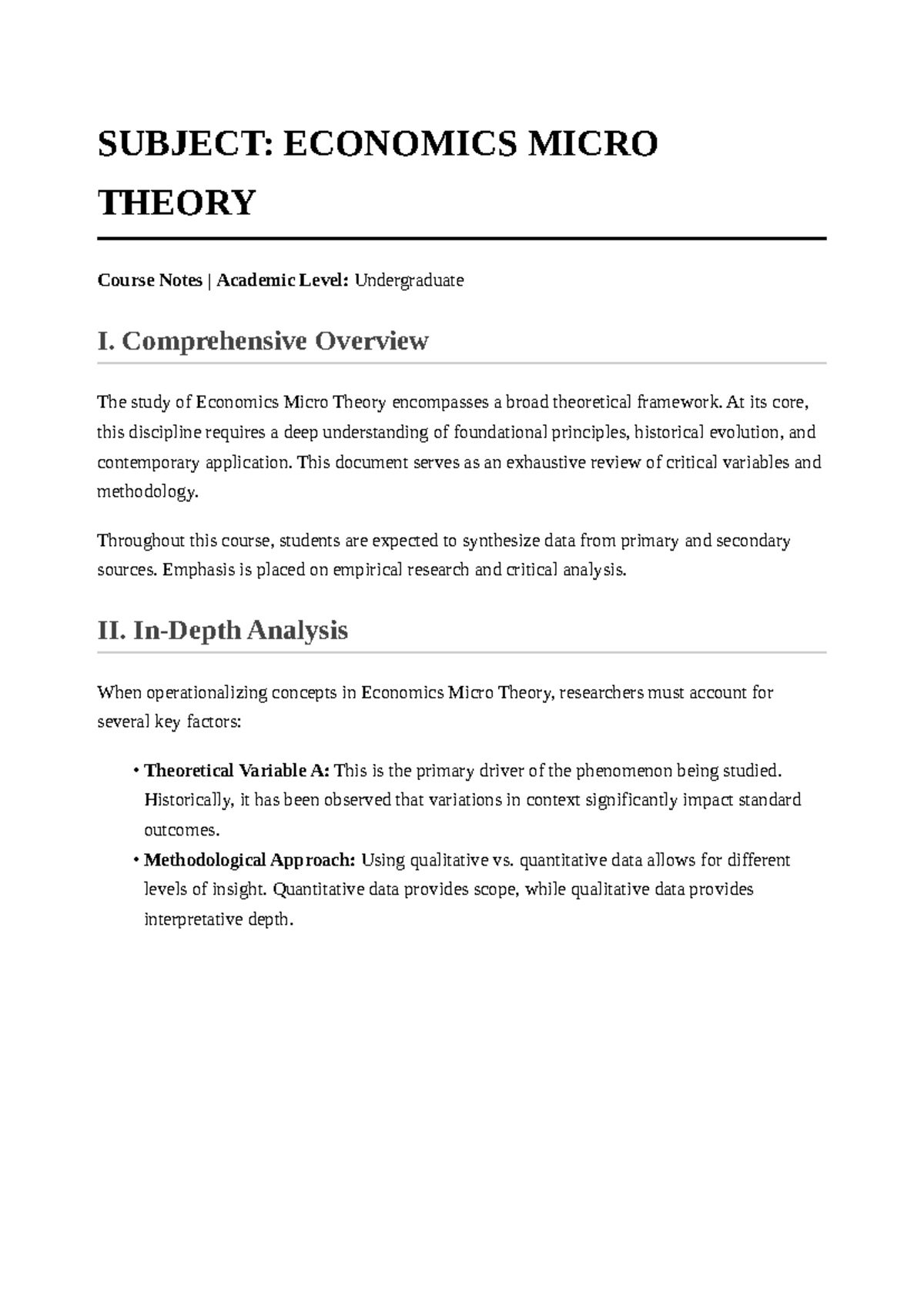 ECON 101: Comprehensive Course Notes on Micro Theory - Studocu