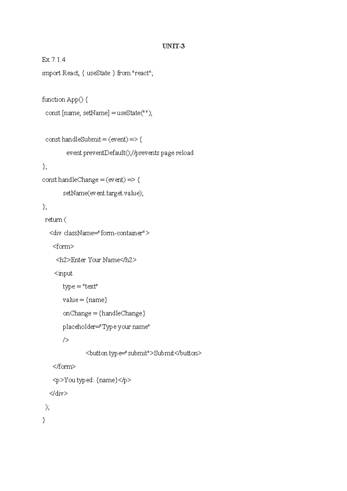 Unit 3: React Forms and State Management Exercises - Studocu