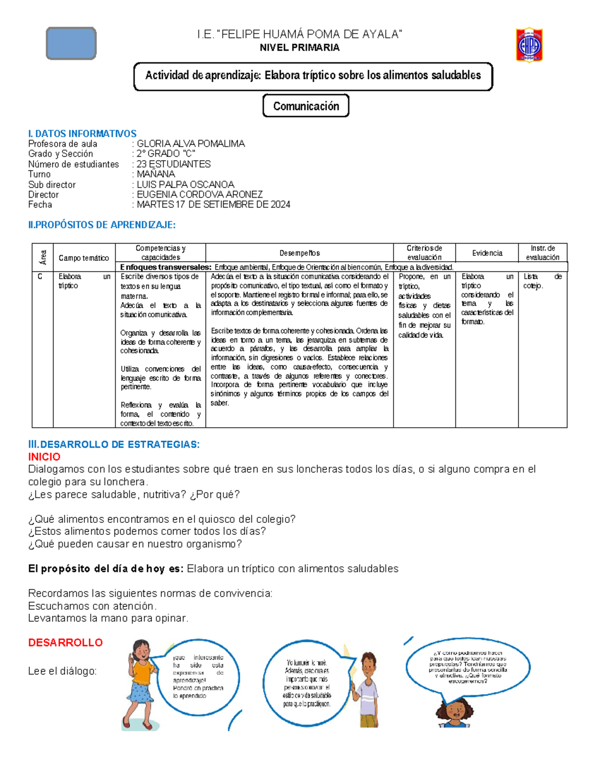 3. Sesion COM Elabora Triptico Alimentos Saludables Gloria - I. “FELIPE ...