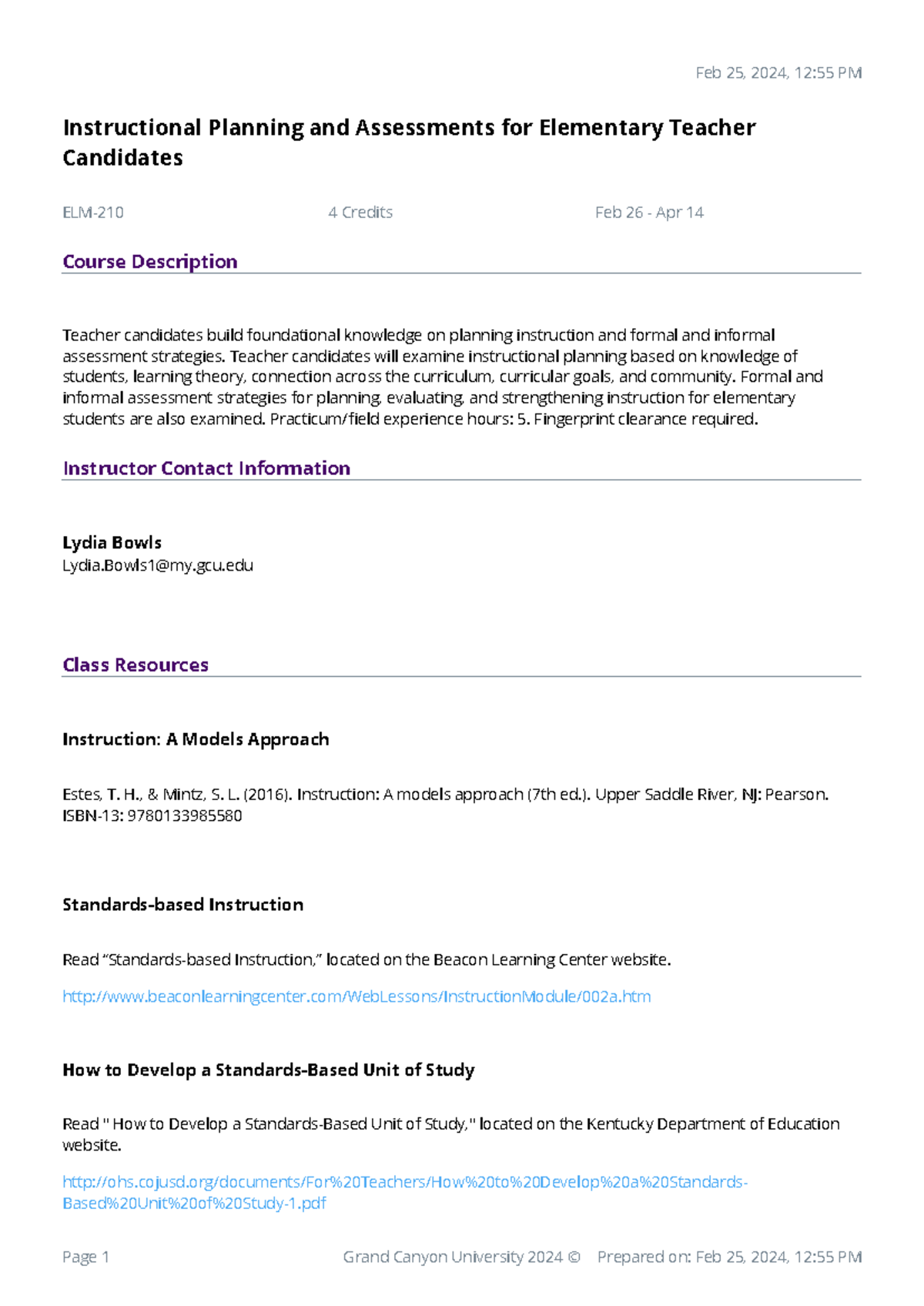 Syllabus ELM-210: Instructional Planning & Assessment Strategies - Studocu