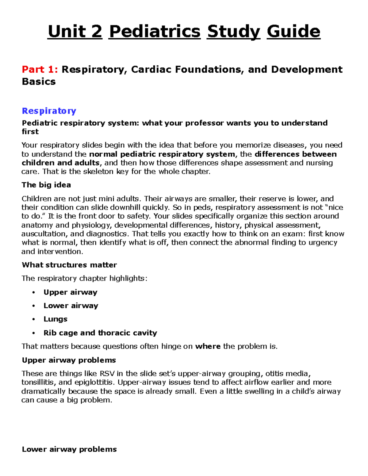 PEDS 101: Comprehensive Study Guide on Respiratory & Cardiac ...