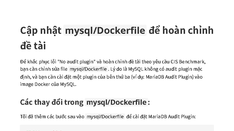 CIS Benchmark: Cài Đặt MariaDB Audit Plugin cho MySQL - Studocu