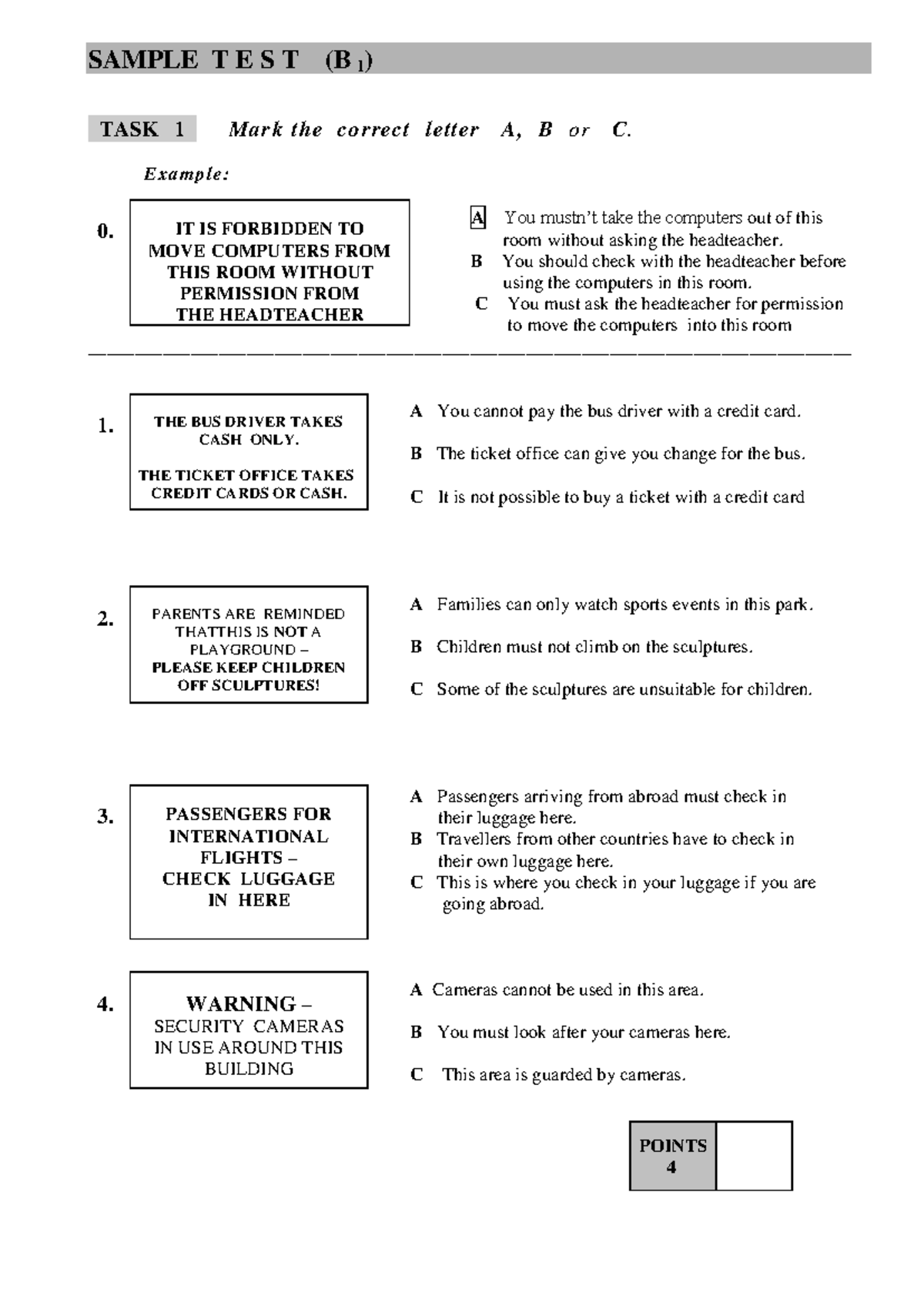 B1 TEST - Placement Exam Sample Questions and Tasks - Studocu