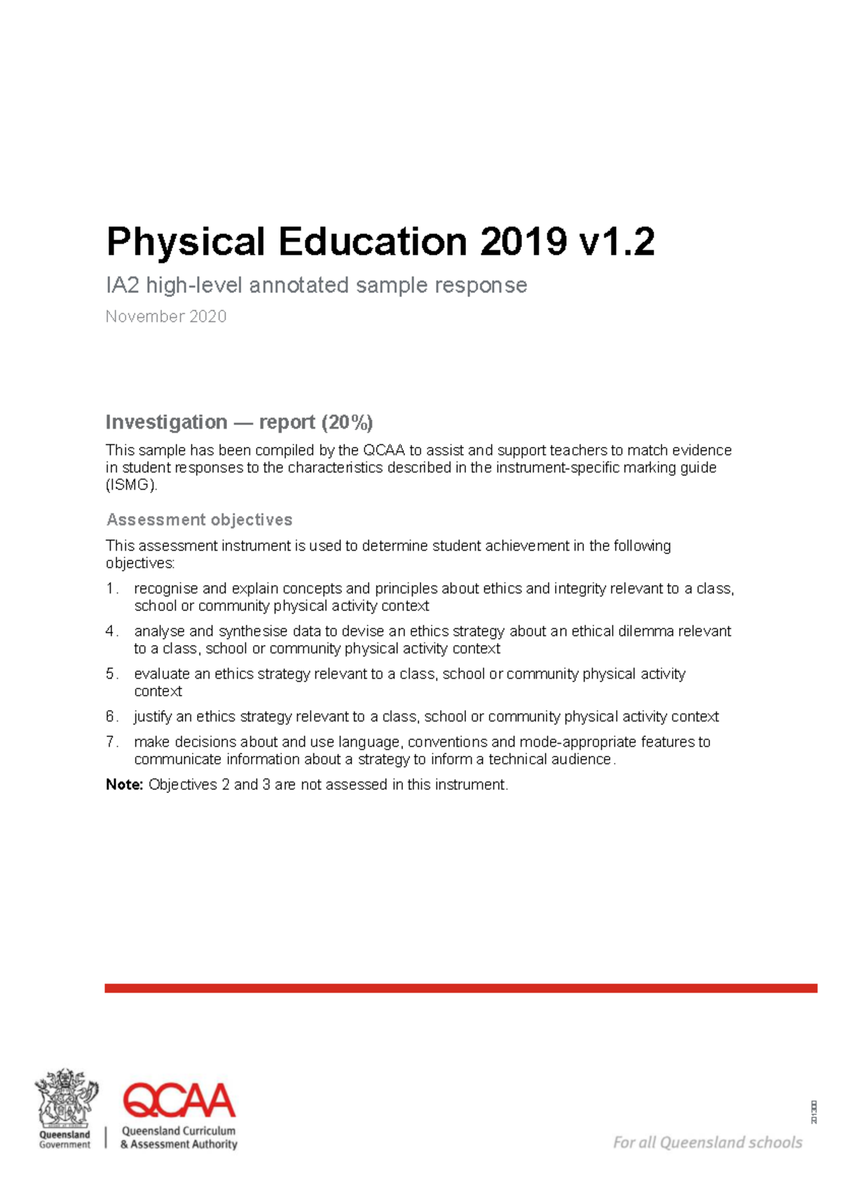 Physical Education 2019 v1.2 IA2 Sample Annotated Response Report - Studocu
