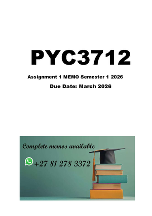 PYC3712 - Unisa - Abnormal Behaviour & Mental Health - Studocu