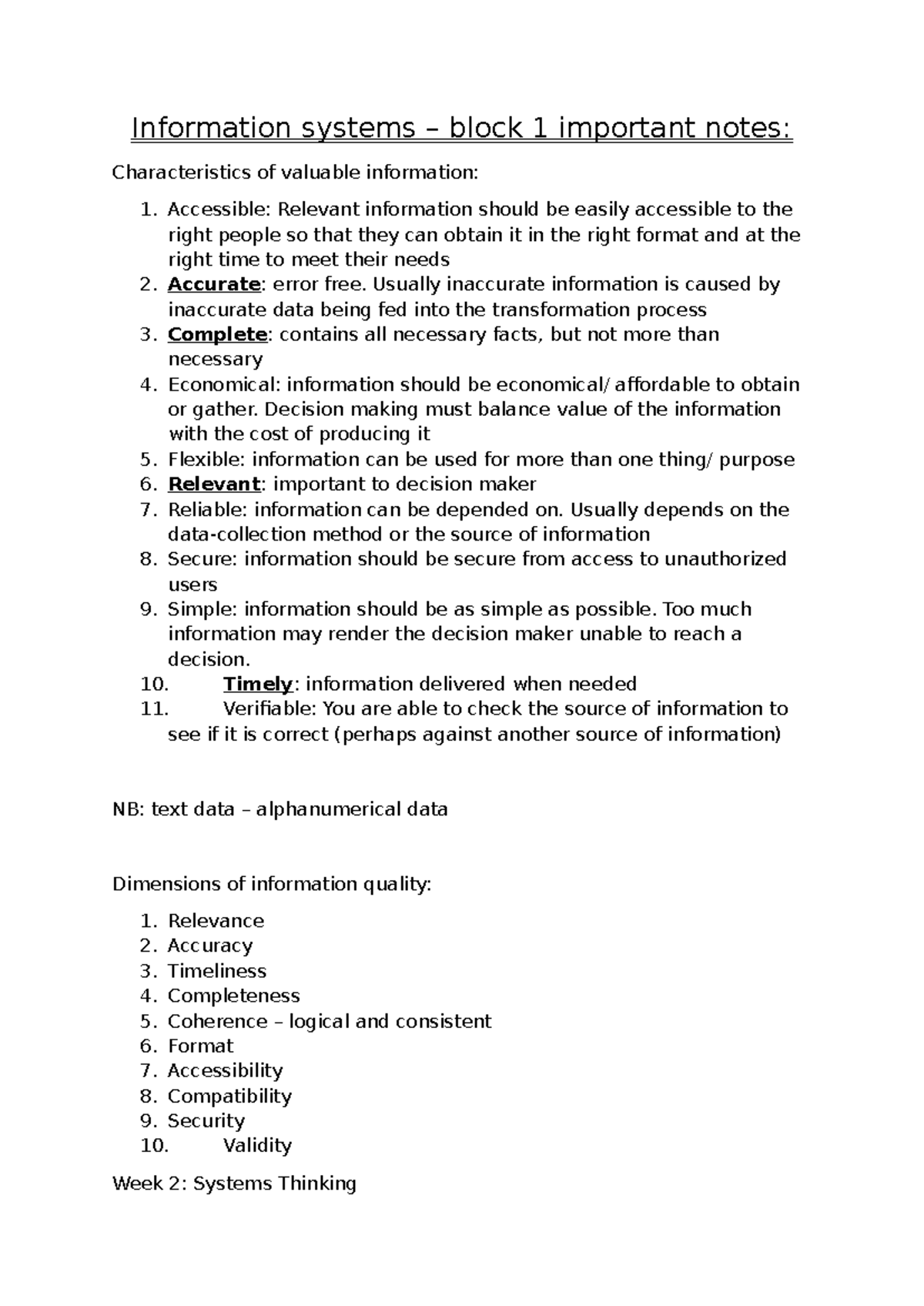 Information systems - Block 1 important notes - Information systems ...