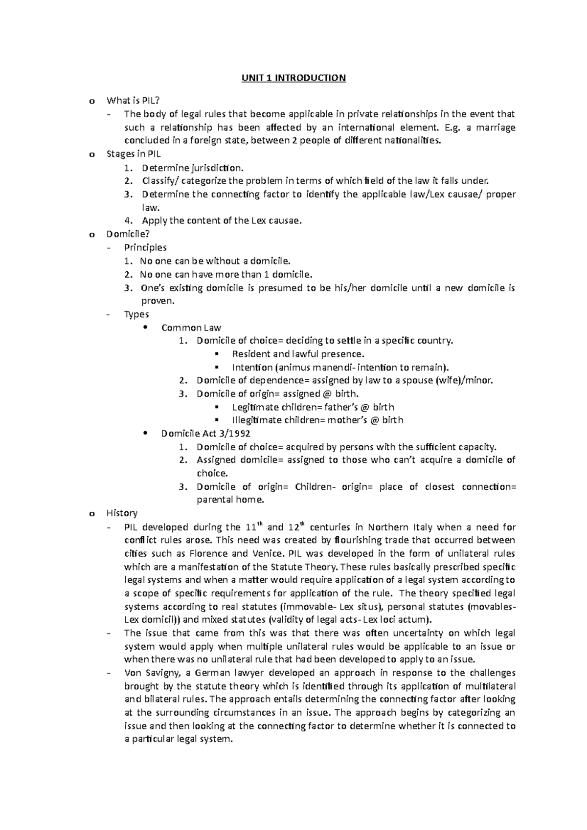 PIL 101: Exam Notes on Private International Law and Family Law - Studocu