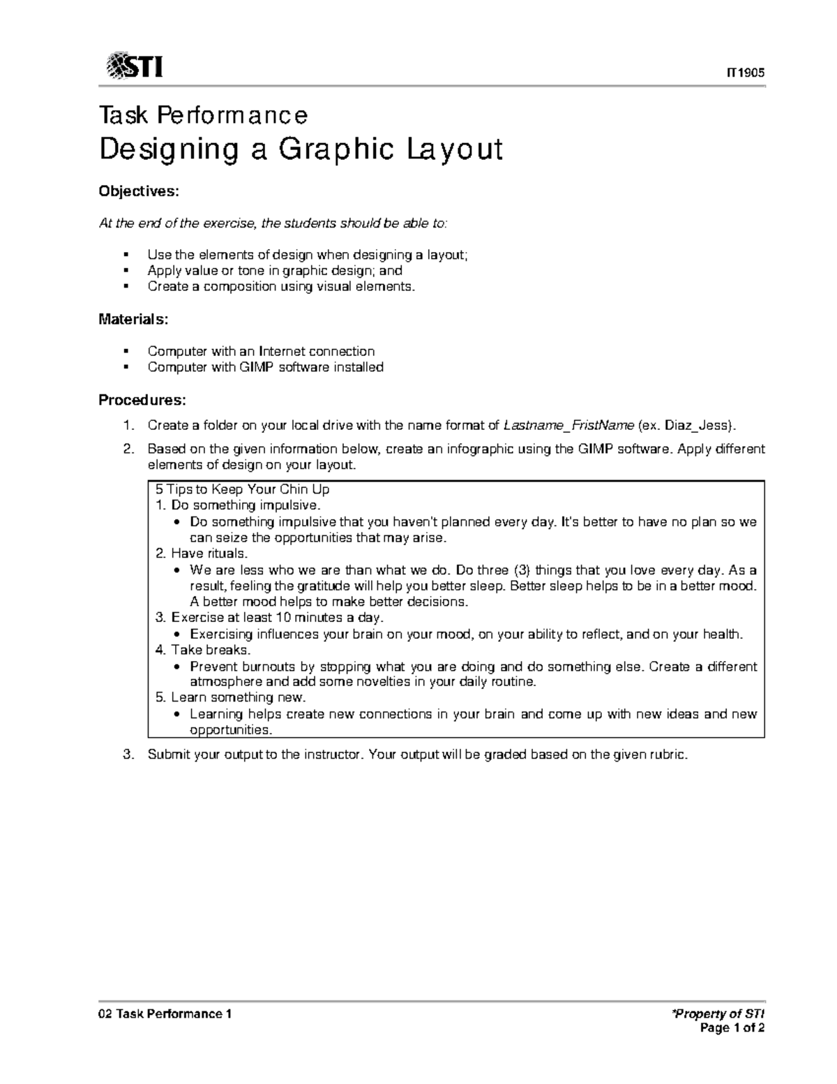 IT1905 Task Performance: Designing an Infographic with GIMP - Studocu