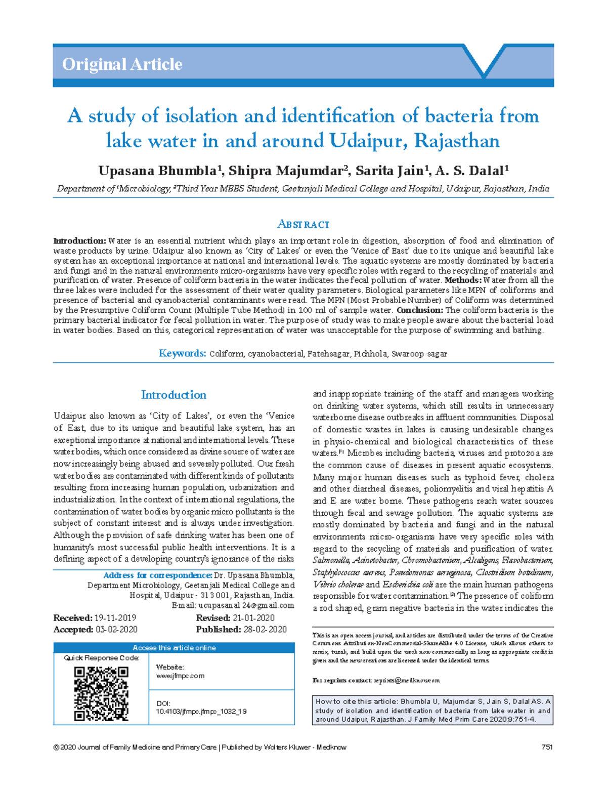 Isolation and Identification of Bacteria from Udaipur Lakes (MBBS 2020 ...