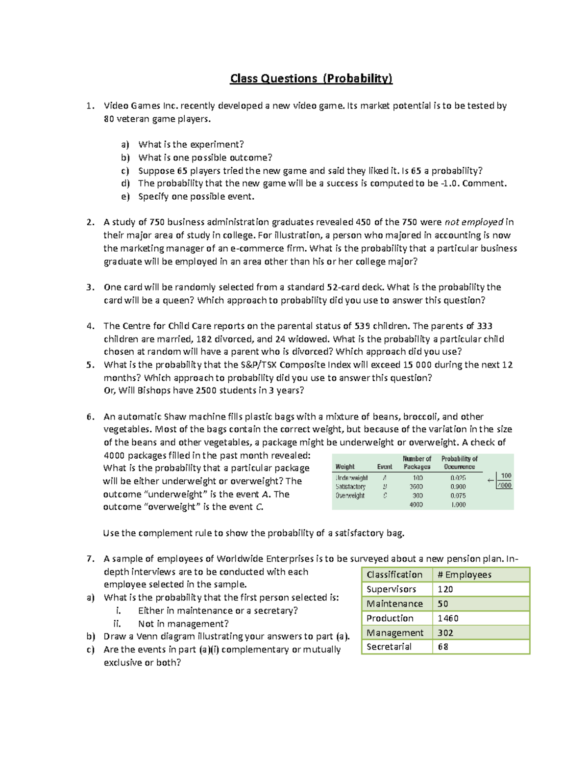 Class Questions for Probability 101: In-depth Analysis and Exercises ...