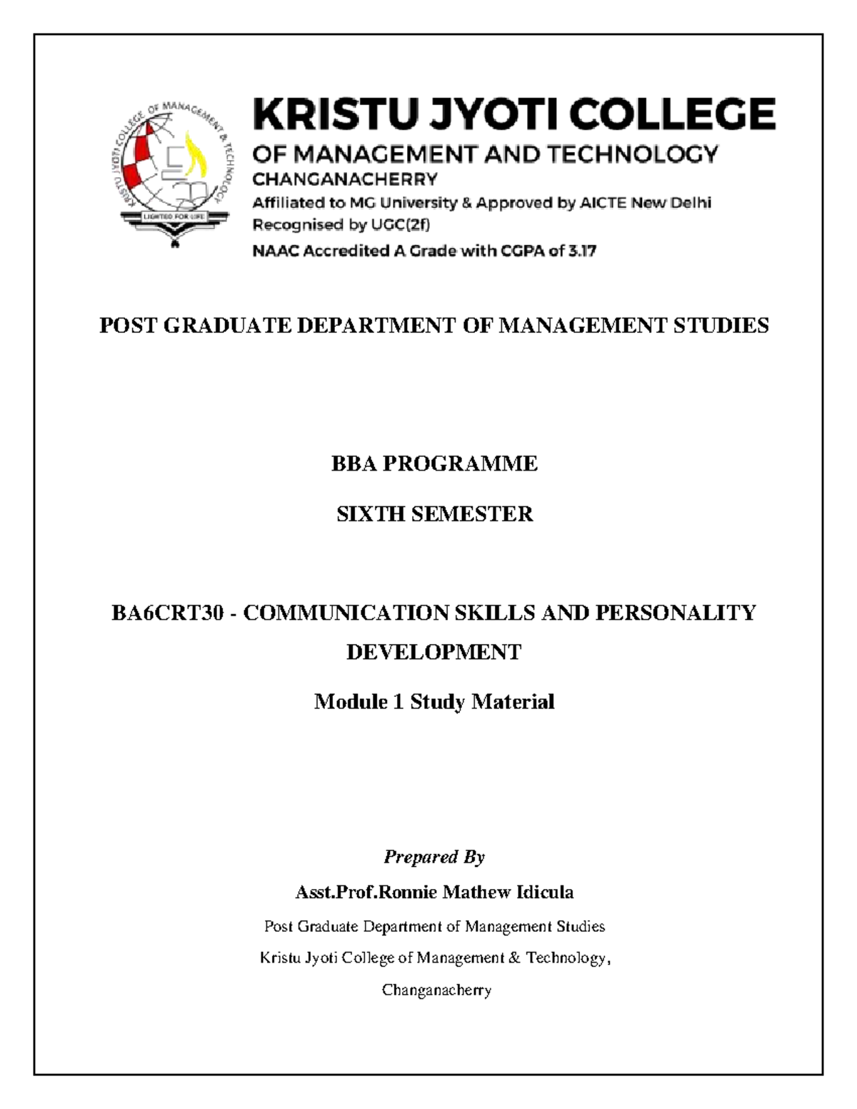 BA6CRT30 Communication Skills & Personality Development: Module 1 Notes ...