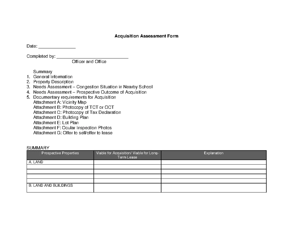 ACQUISITION ASSESSMENT FORM (CONGESTED) - School Evaluation Report ...
