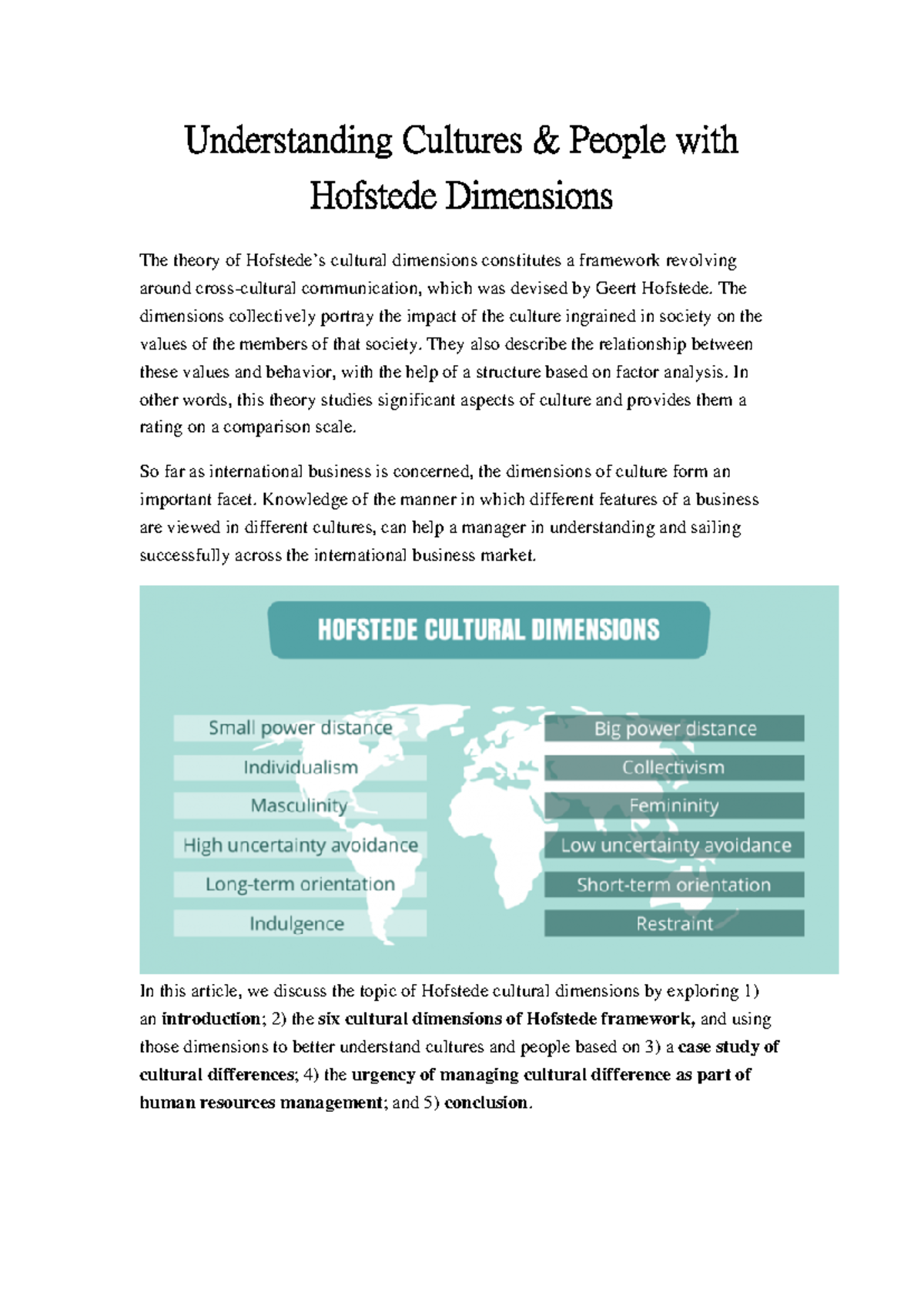 Understanding Cultures and People: Hofstede Dimensions Analysis - Studocu
