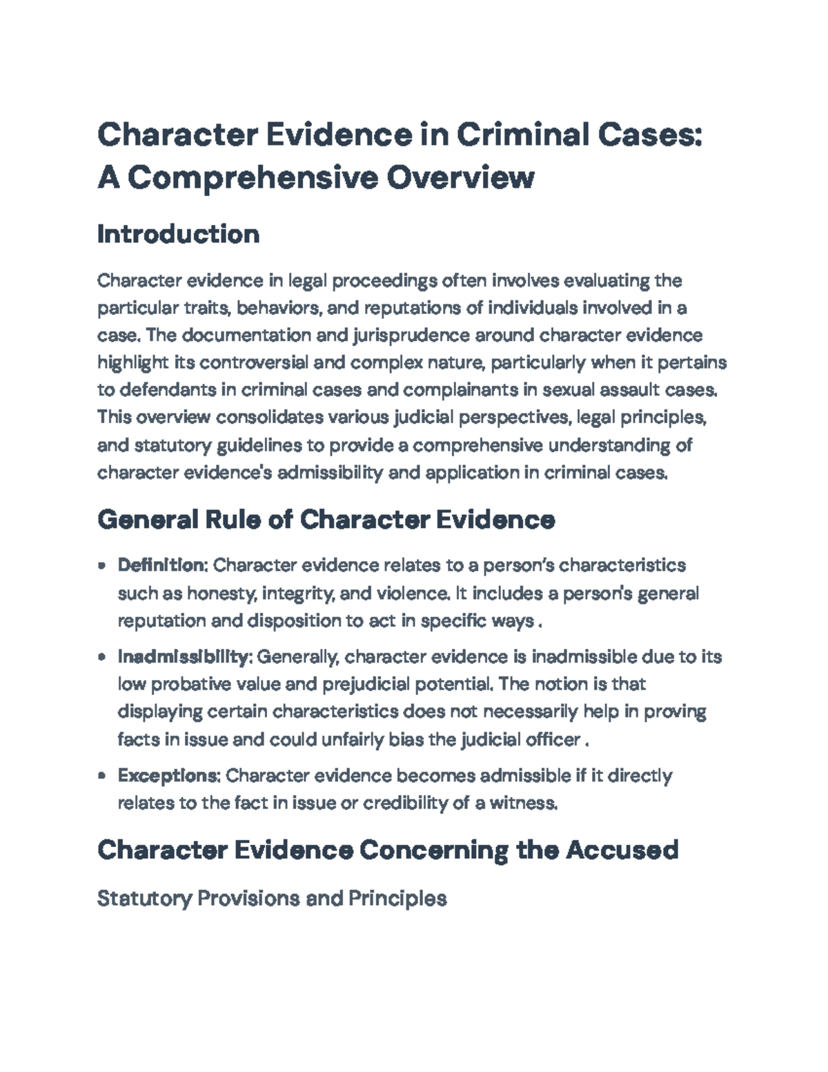Character Evidence in Criminal Cases: A Legal Overview (CPA ...